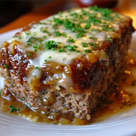 A slice of meat covered in cheese and herbs.