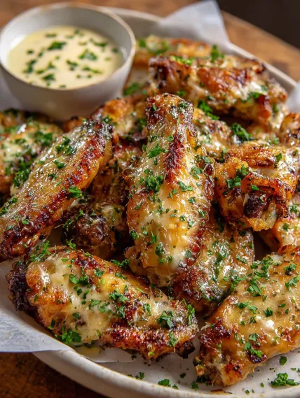 A plate of fried chicken with a dipping sauce.