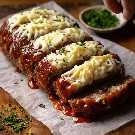 A plate of meat with cheese and sauce.