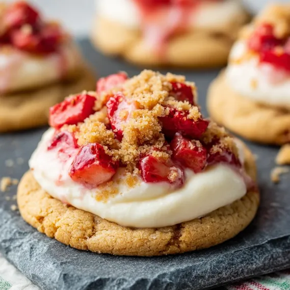 A cookie with strawberry and whipped cream on top.
