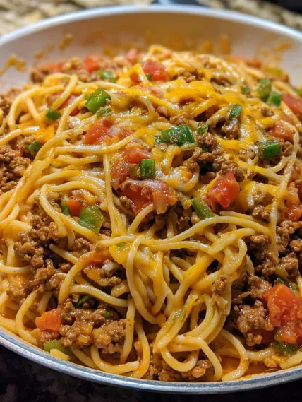 A bowl of spaghetti with meat sauce and tomatoes.