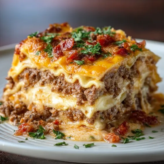 A plate of food with a slice of meat and cheese.