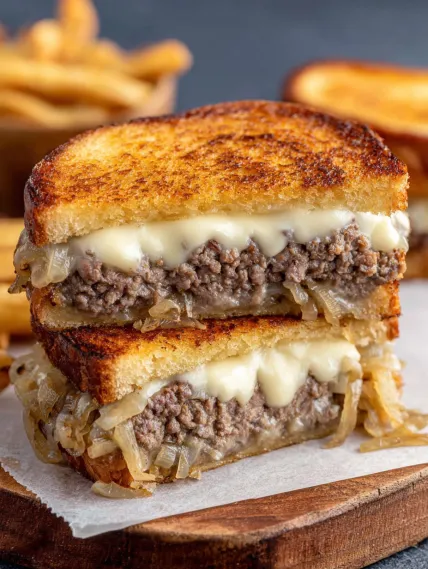 A sandwich with meat and cheese.