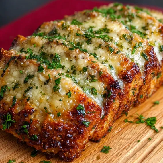 A piece of meat with cheese on it.