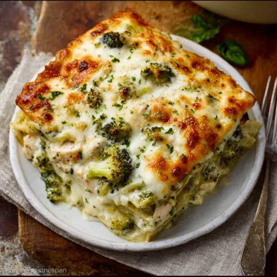 A square piece of broccoli and cheese casserole.