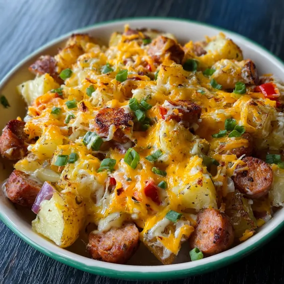 A plate of food with cheese and potatoes.