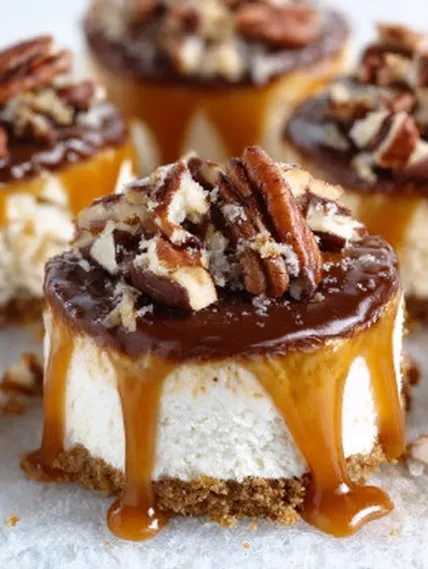 A slice of cake with caramel drizzled on top.