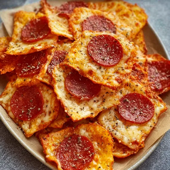 A plate of pizza crusts with pepperoni on top.