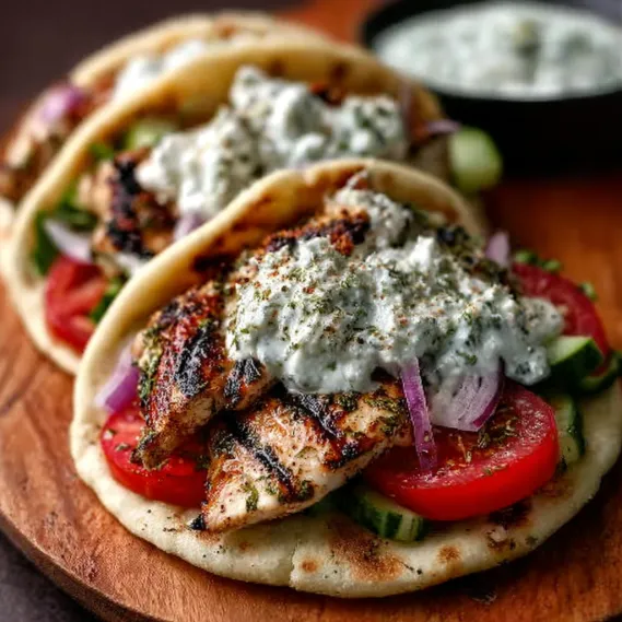 A plate of food with a tzatziki sauce.