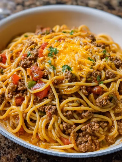 A bowl of spaghetti with meat sauce.