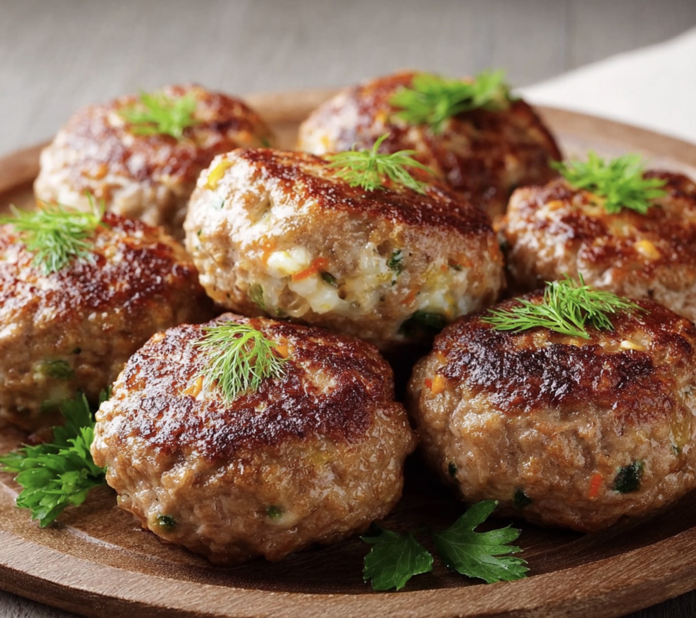 A plate of meatballs with vegetables and cheese.