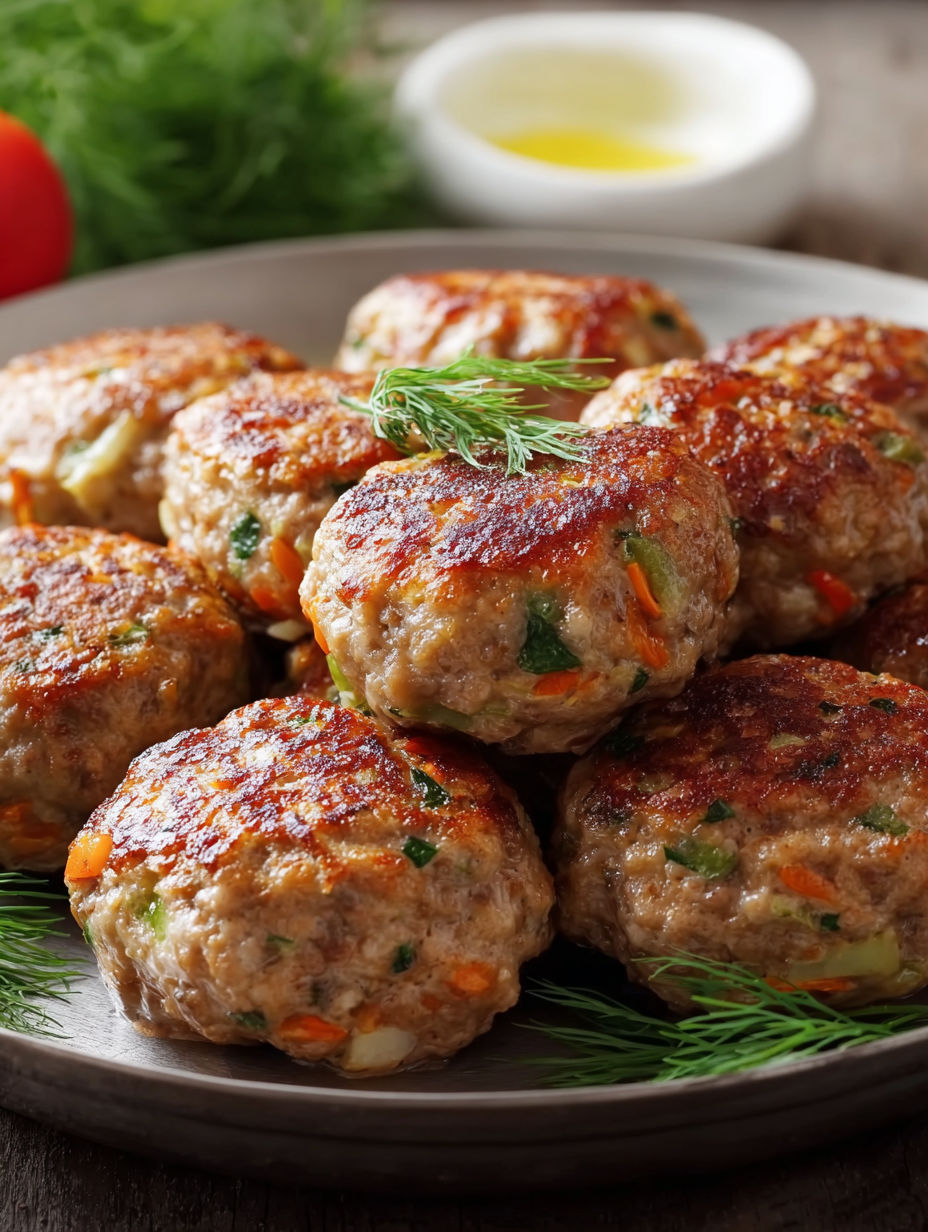 A plate of meatballs with vegetables and cheese.