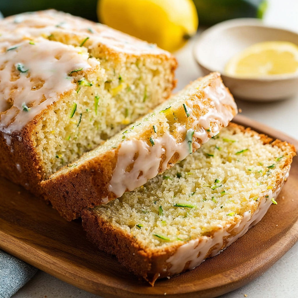 A slice of lemon zucchini bread on a plate.