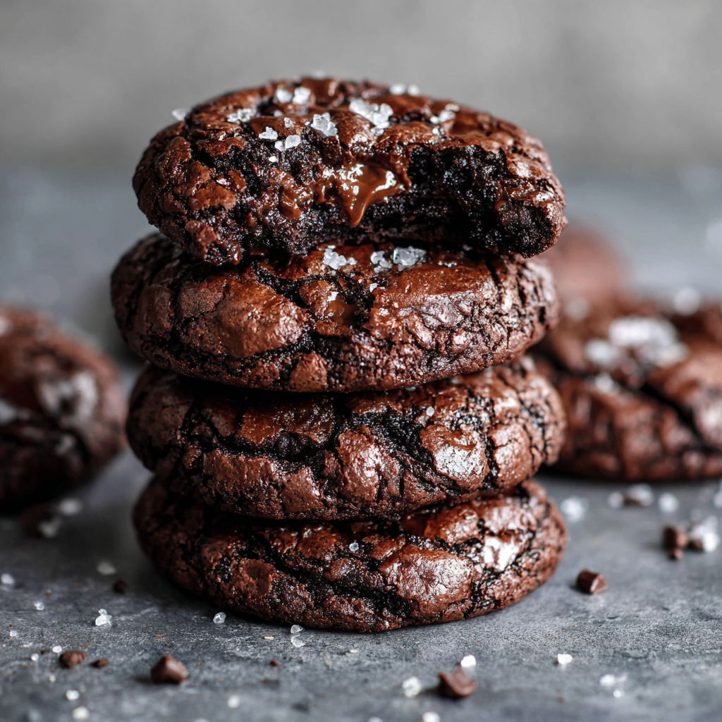 A stack of chocolate brownies with white sugar on top.