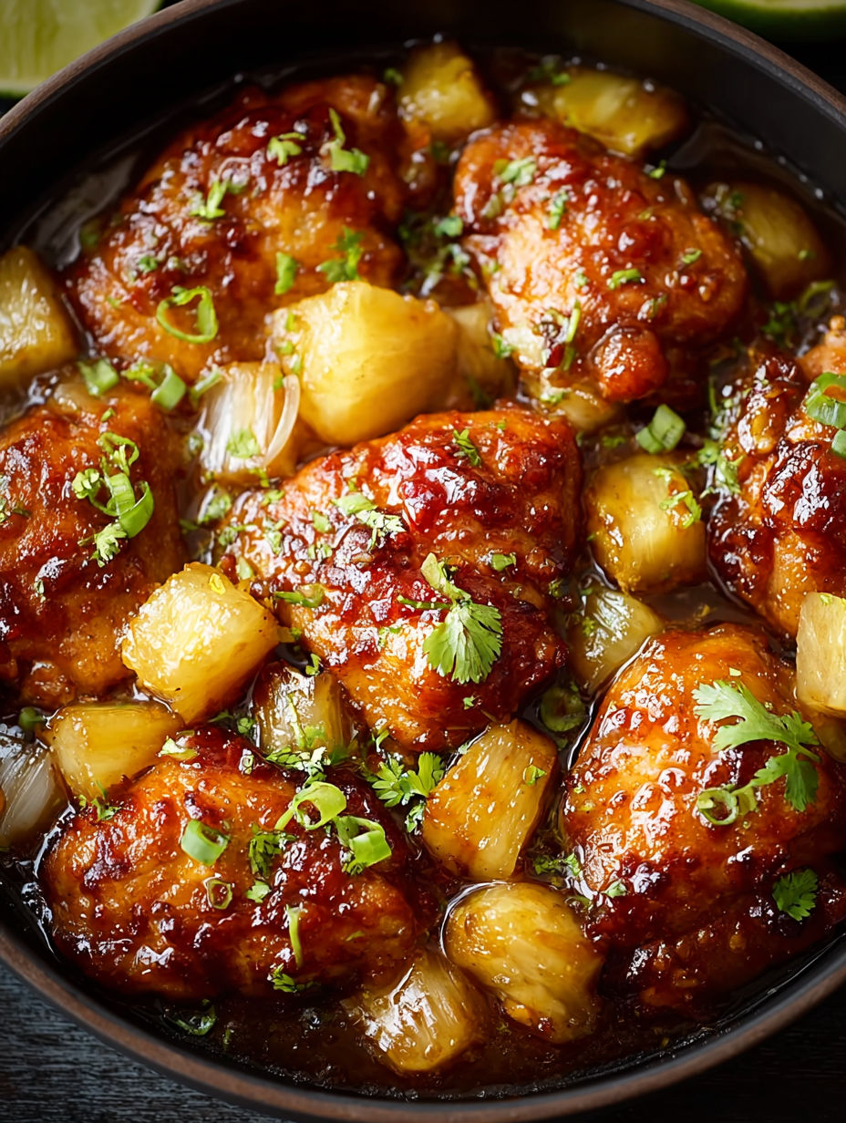 A dish of brown sugar pineapple chicken.