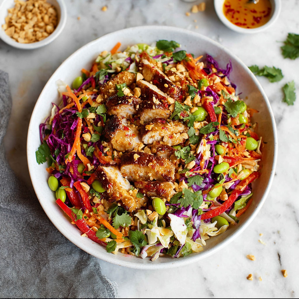 A bowl of Asian chicken crunch salad.