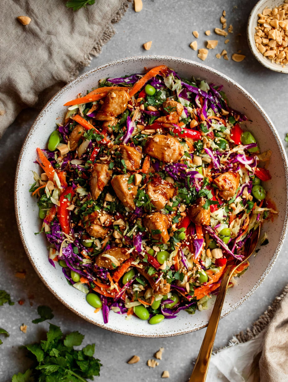 A bowl of Asian chicken crunch salad.