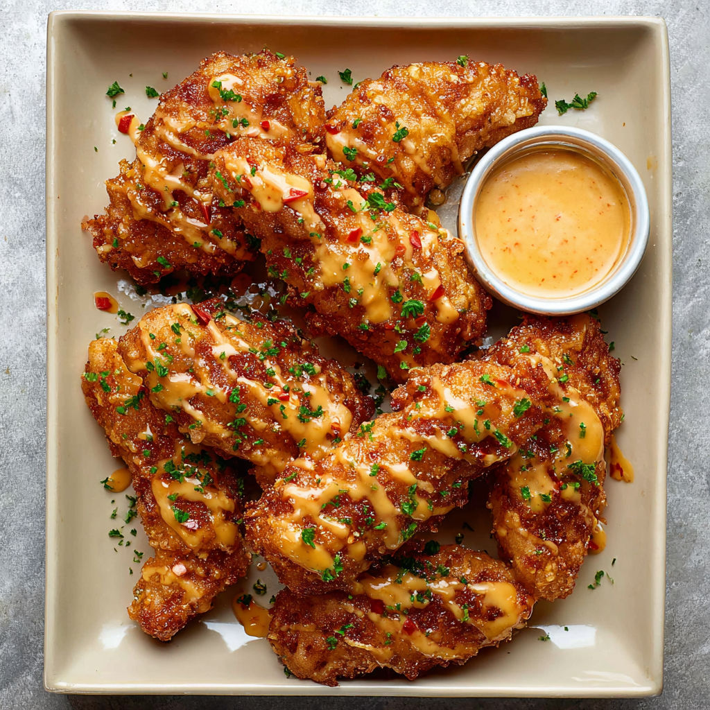 A plate of bang bang chicken with sauce.