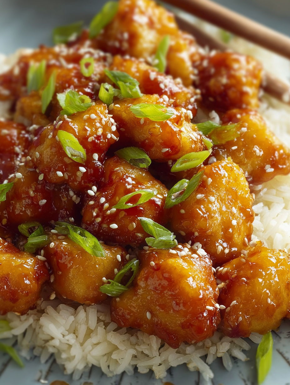 A plate of baked sweet and sour chicken.