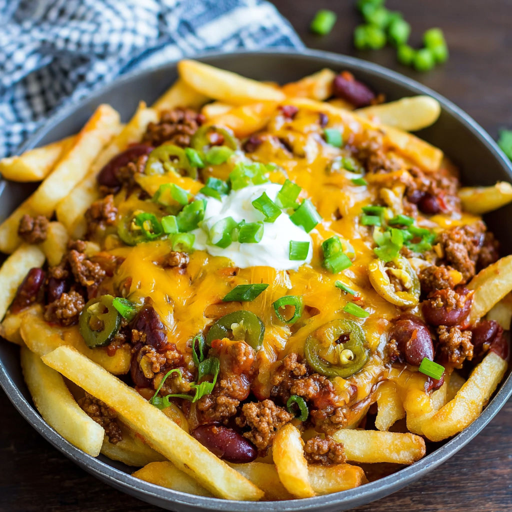 A plate of chili cheese fries.