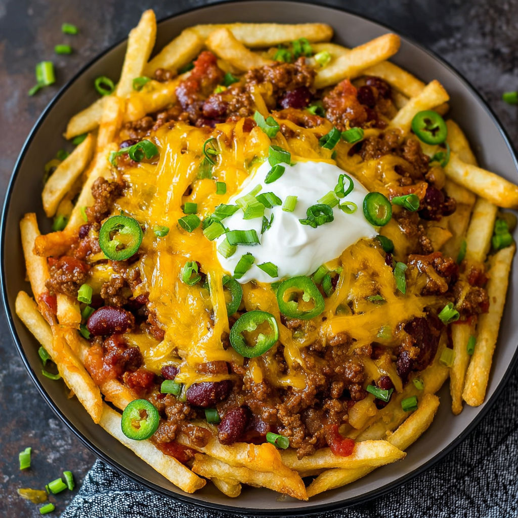 A bowl of chili cheese fries.