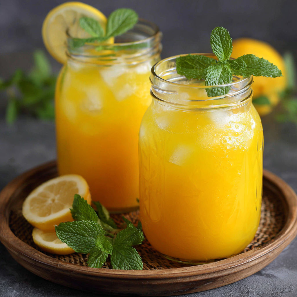 Two glasses of homemade mango lemonade.