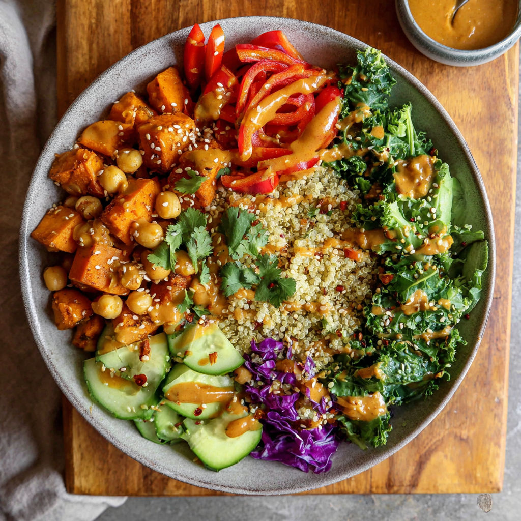 A bowl of Thai Peanut Sweet Potato Buddha Bowl.