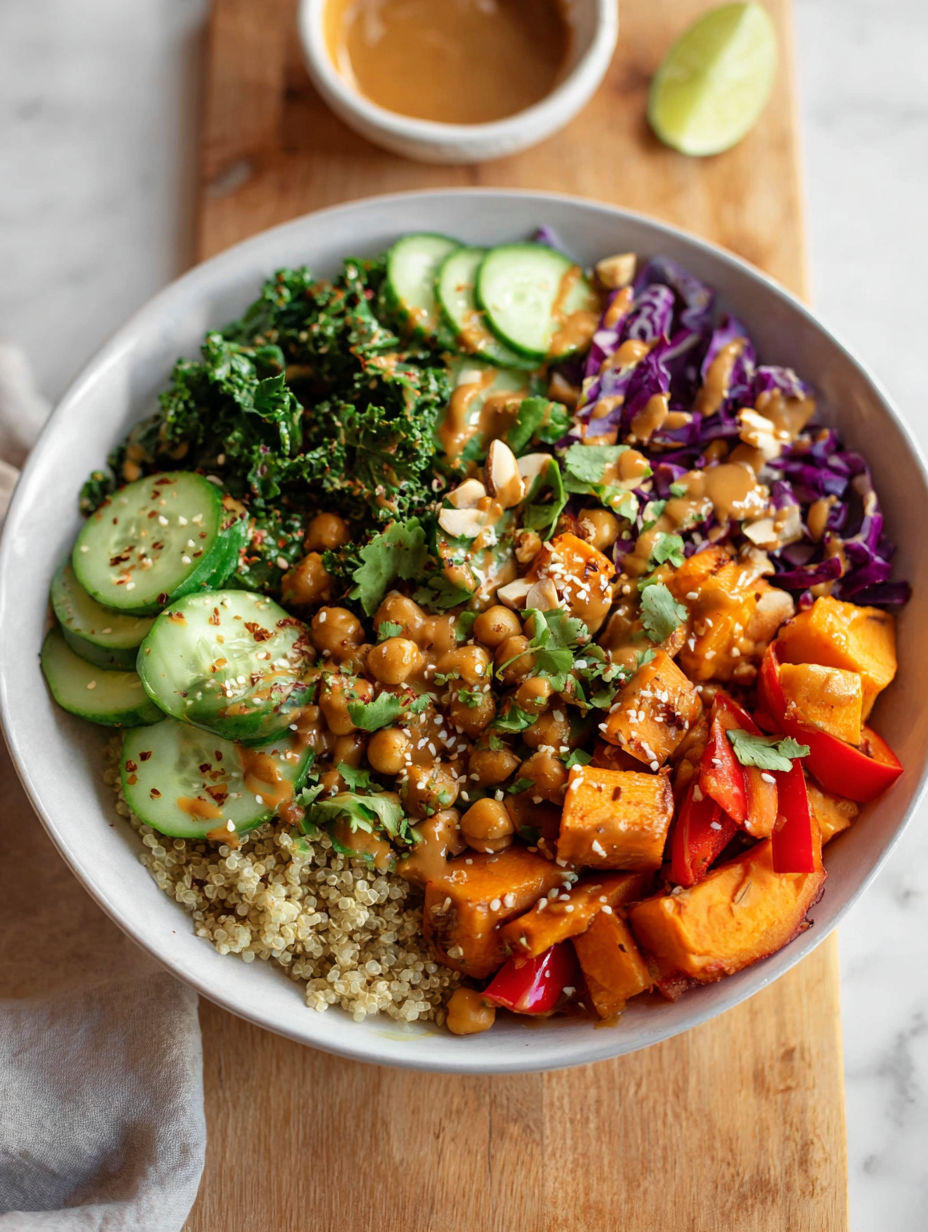 A bowl of Thai Peanut Sweet Potato Buddha Bowl.