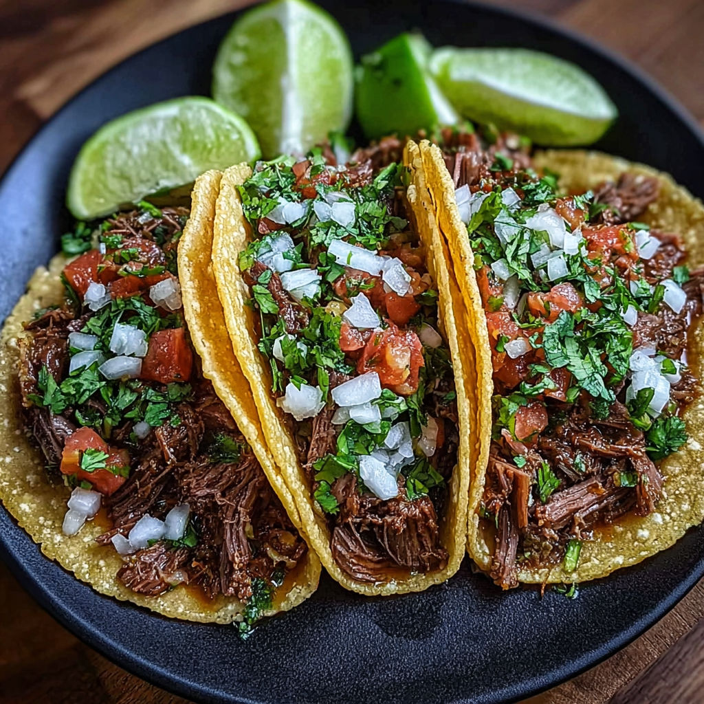 A plate of tacos with meat and vegetables.