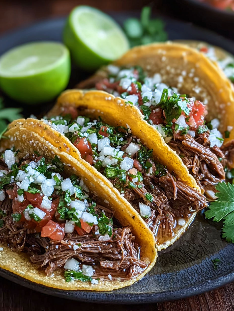 A plate of tacos with meat and tomatoes.