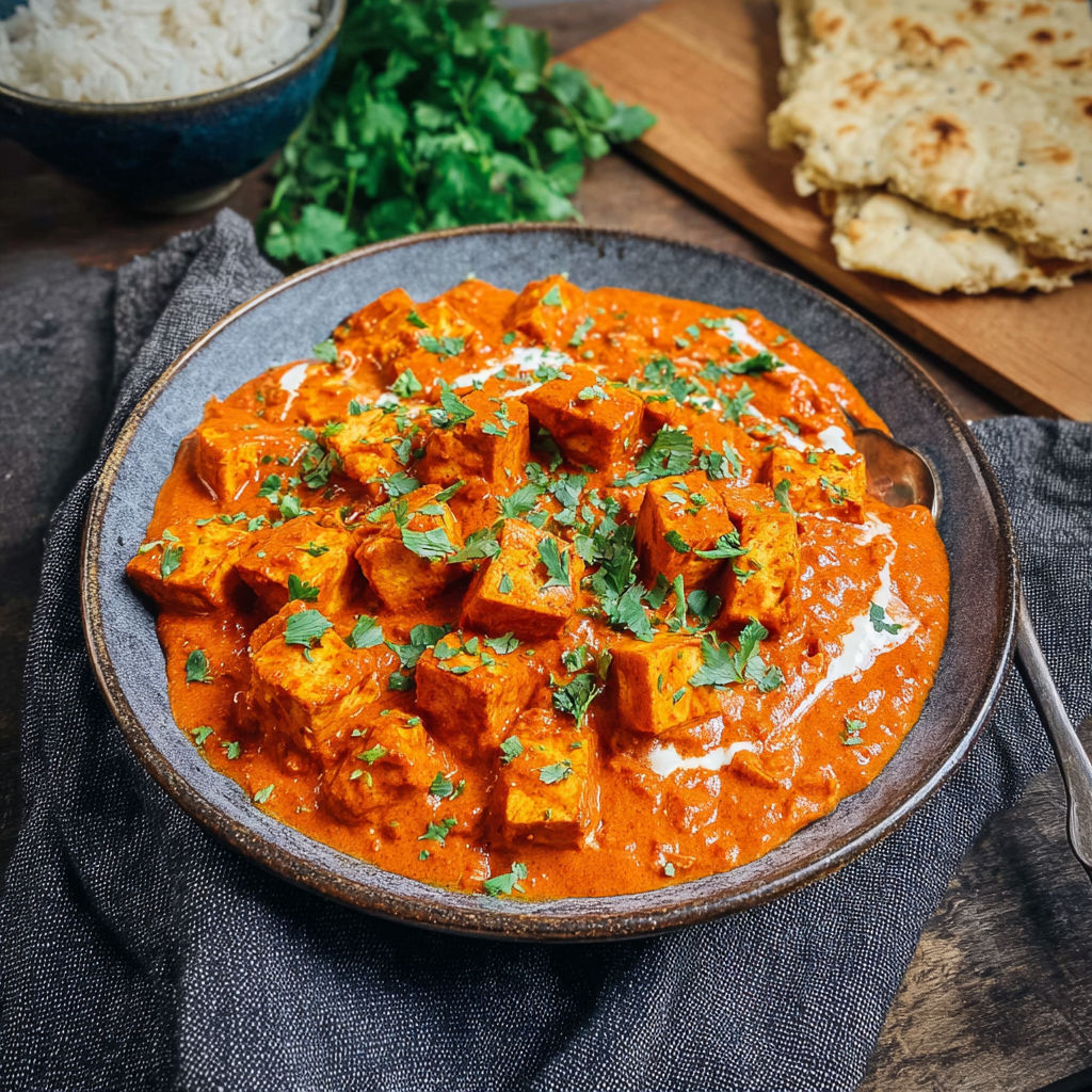 A bowl of tofu tikka masala.