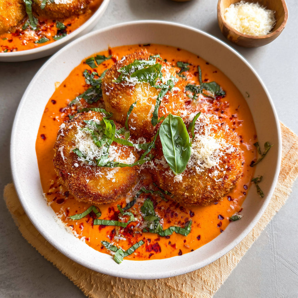 A plate of food with a red sauce and a bowl of cheese.