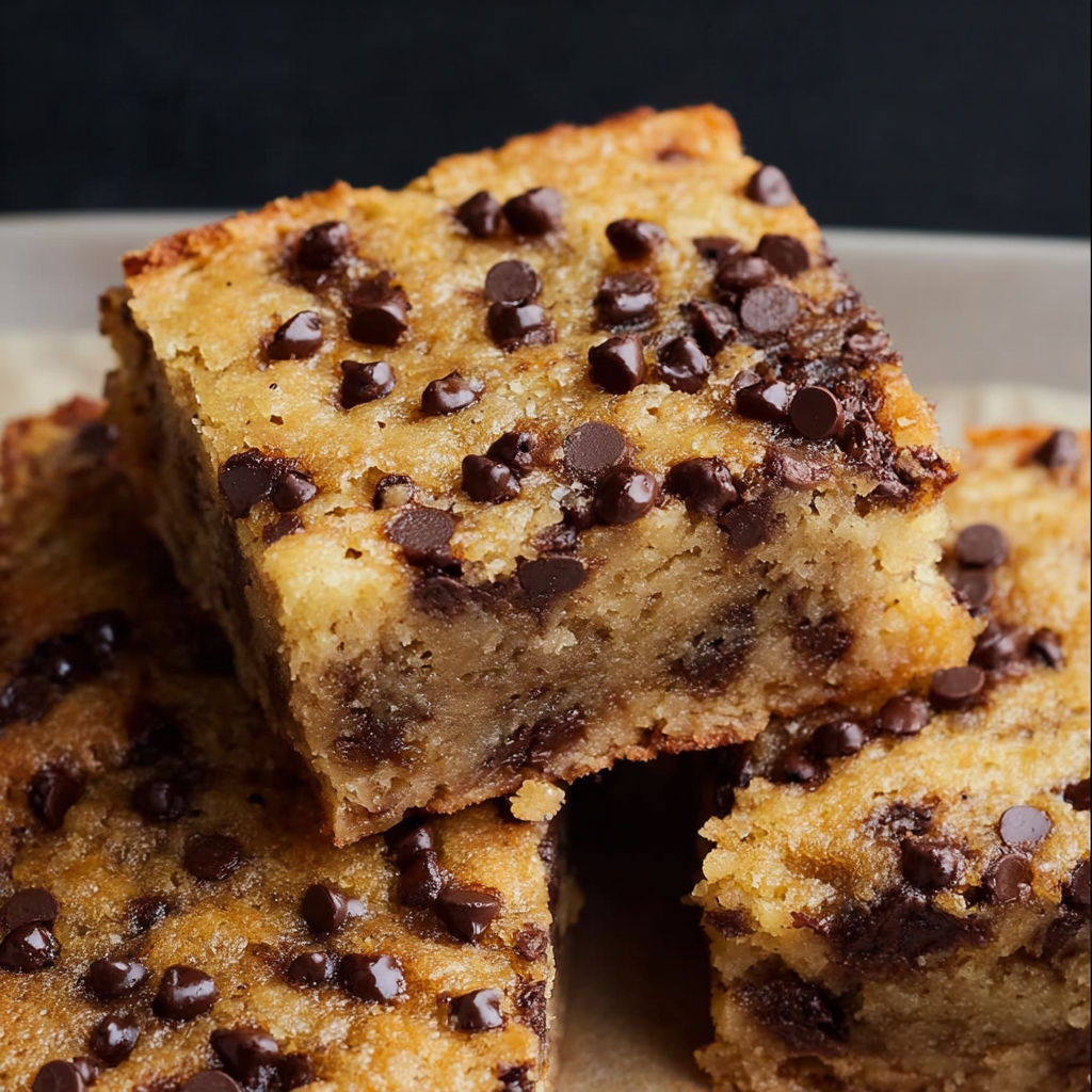A close up of a chocolate chip banana bar.