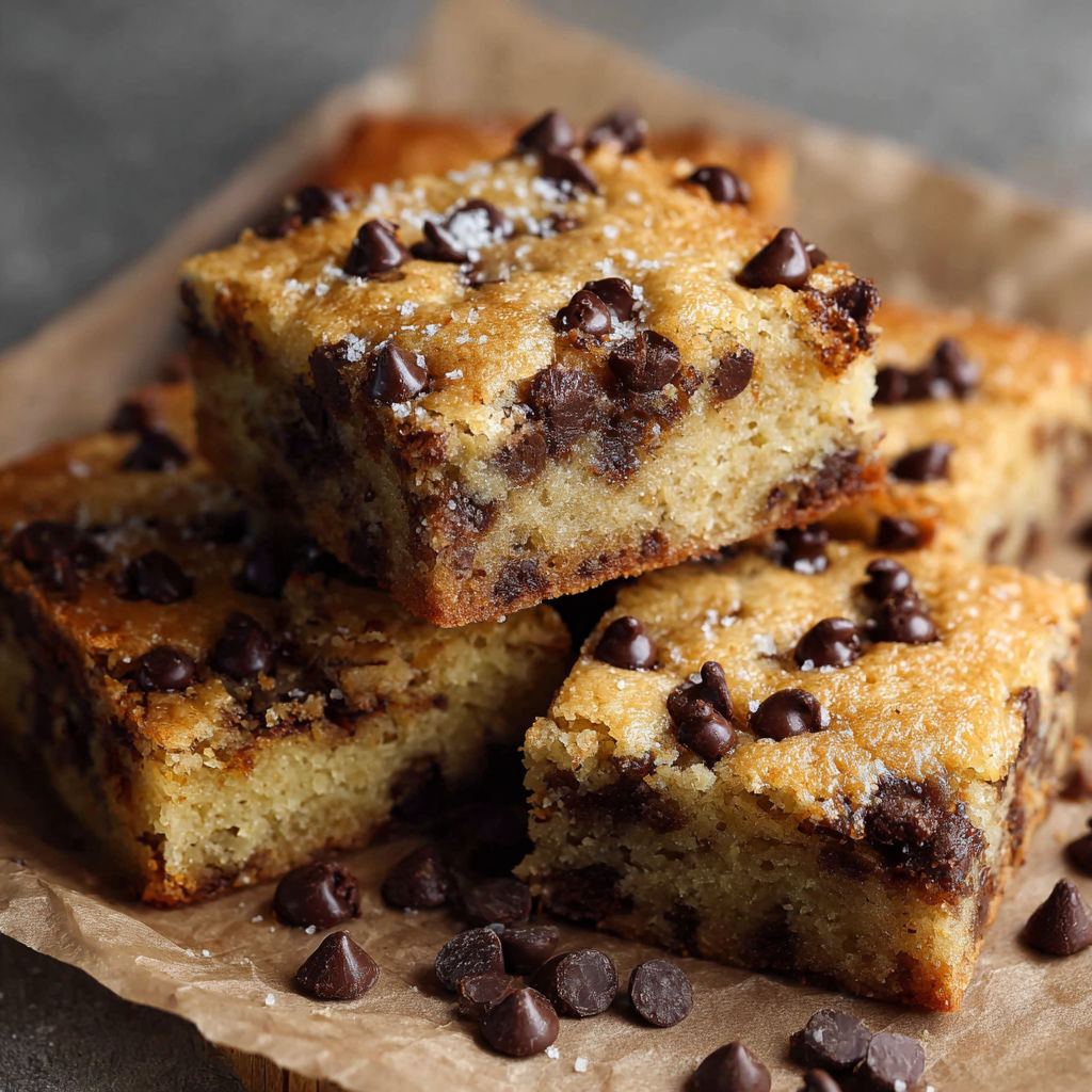 Chocolate chip banana bars on a table.