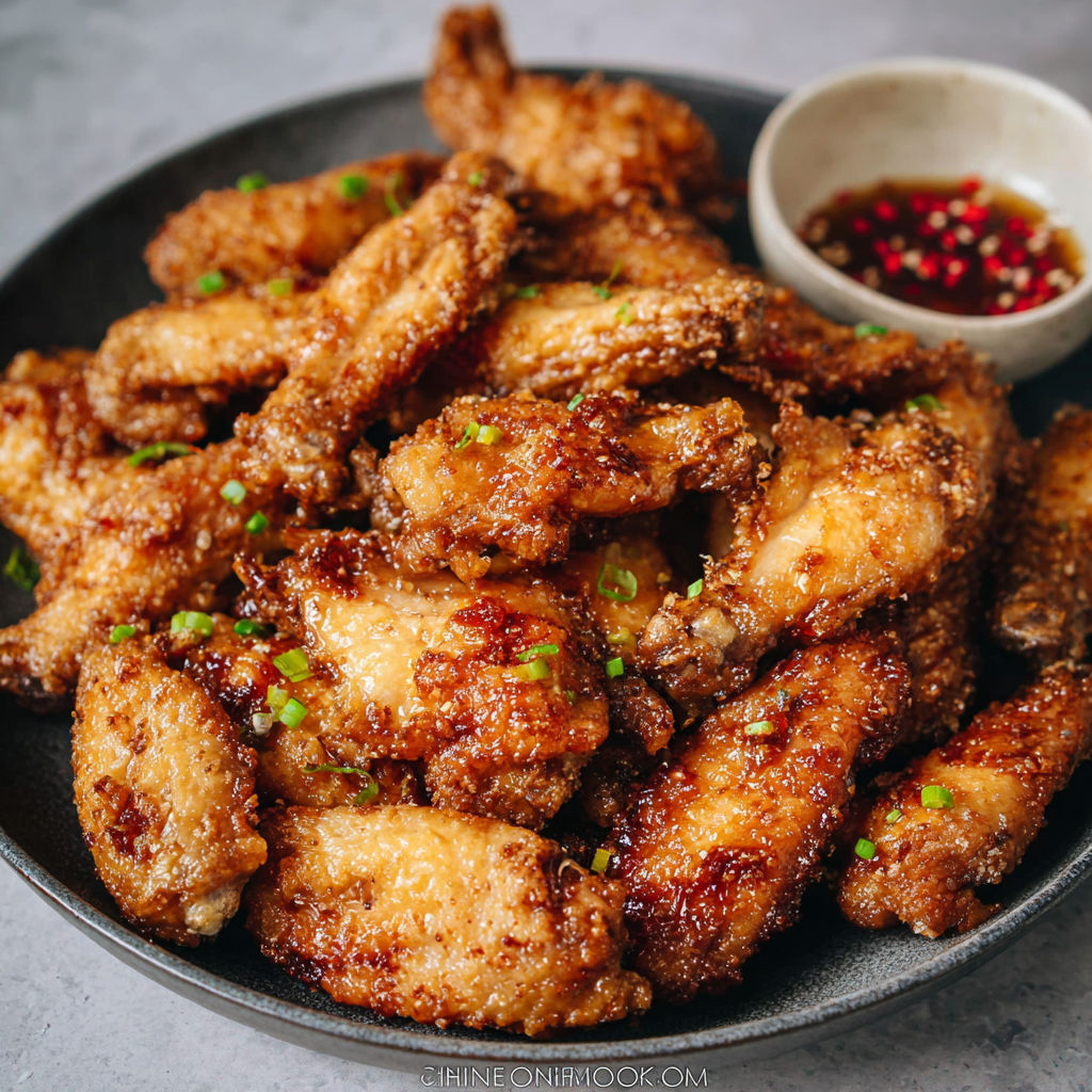 A plate of air fryer chinese chicken wings.