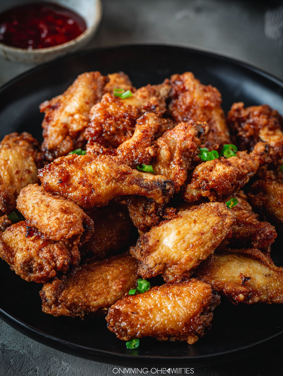 A plate of air fryer Chinese chicken wings.