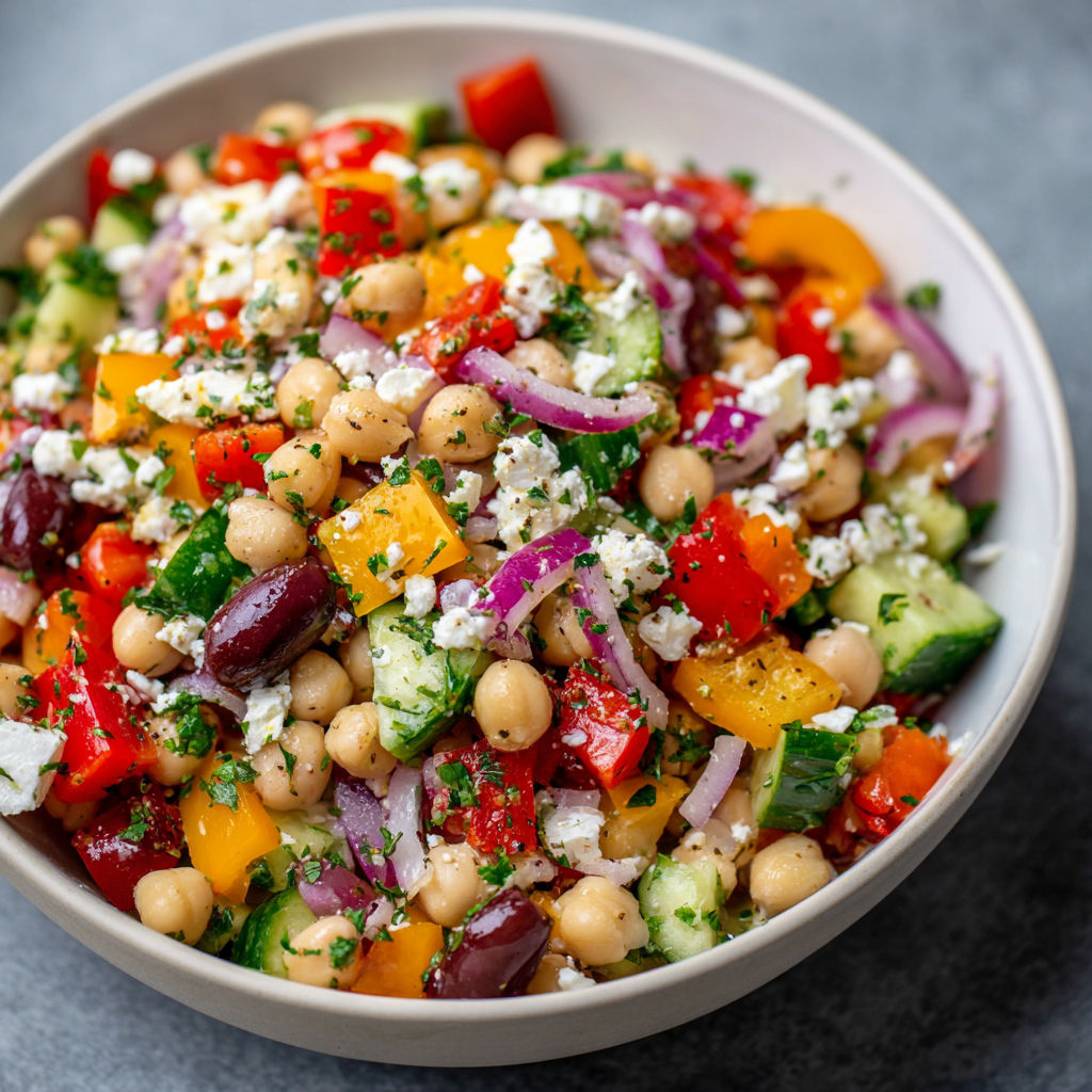 A bowl of Mediterranean Dense Bean Salad.