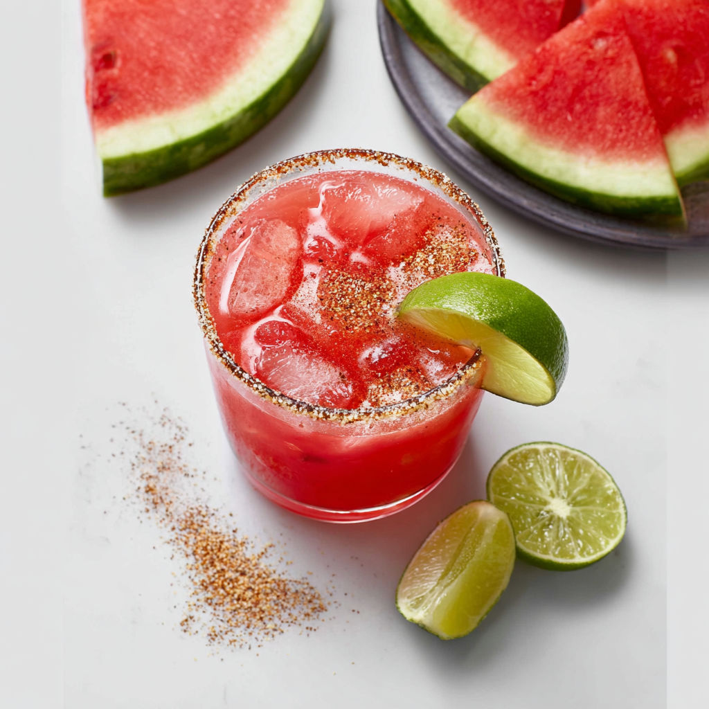 A glass of watermelon margarita mocktail.