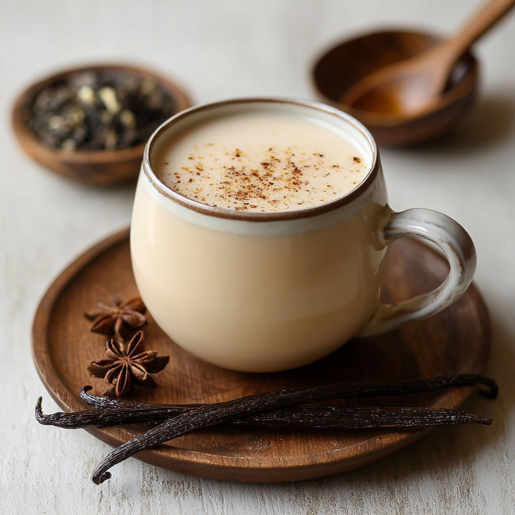 A cup of Vanilla Jasmine Milk Tea.