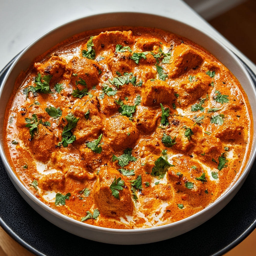 A bowl of chicken tikka masala.