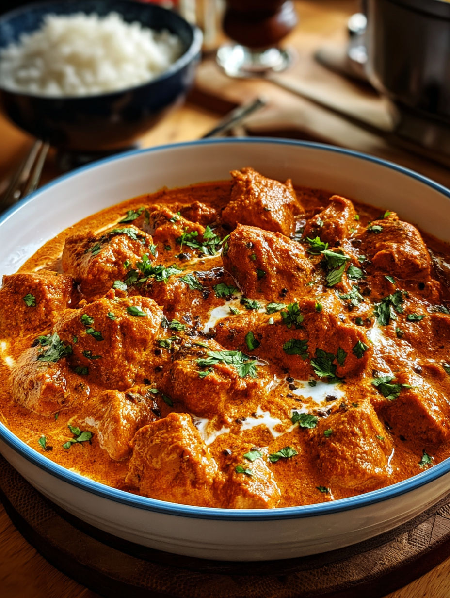 A bowl of chicken tikka masala.