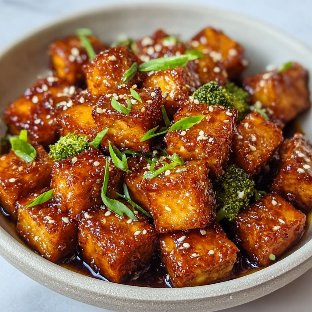 A bowl of crispy honey garlic tofu.