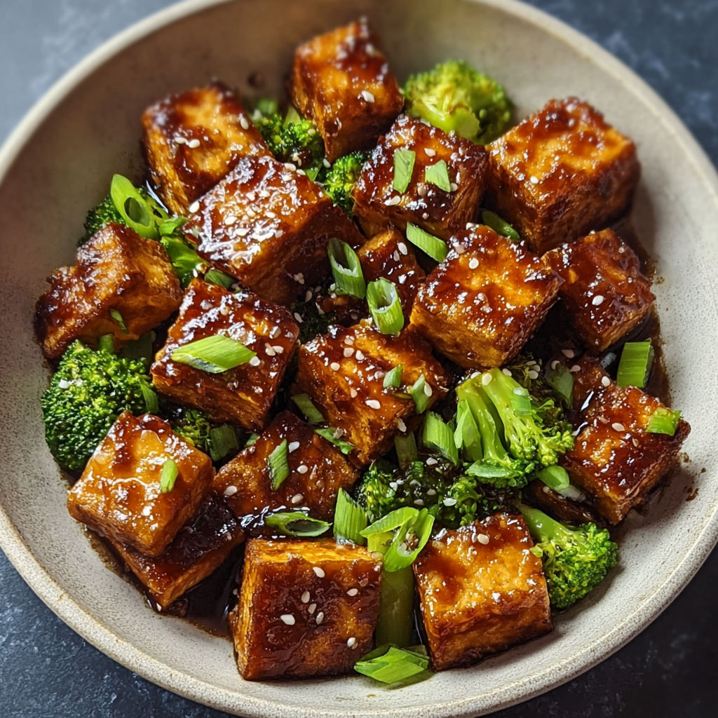 A bowl of crispy honey garlic tofu.