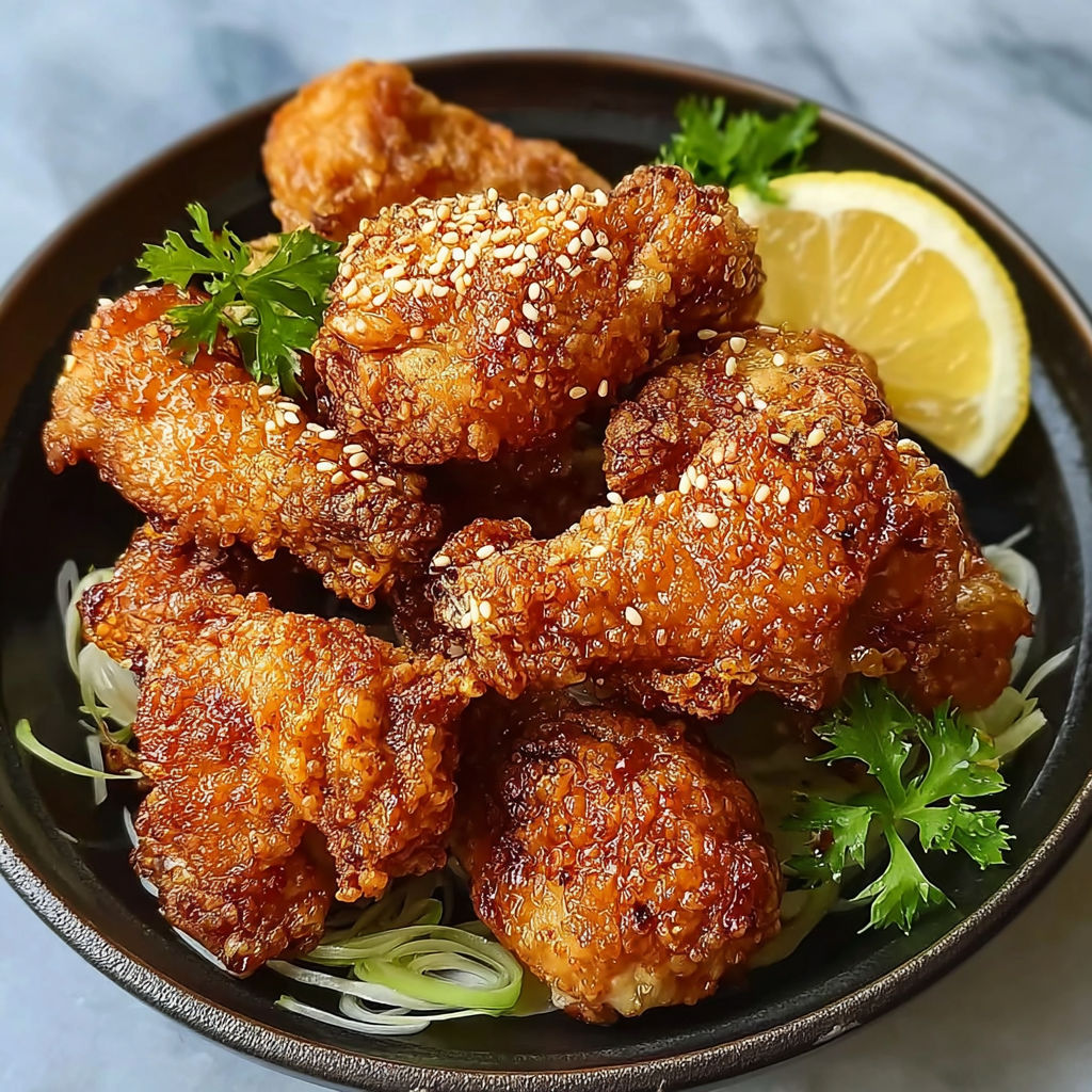 A plate of Japanese fried chicken.