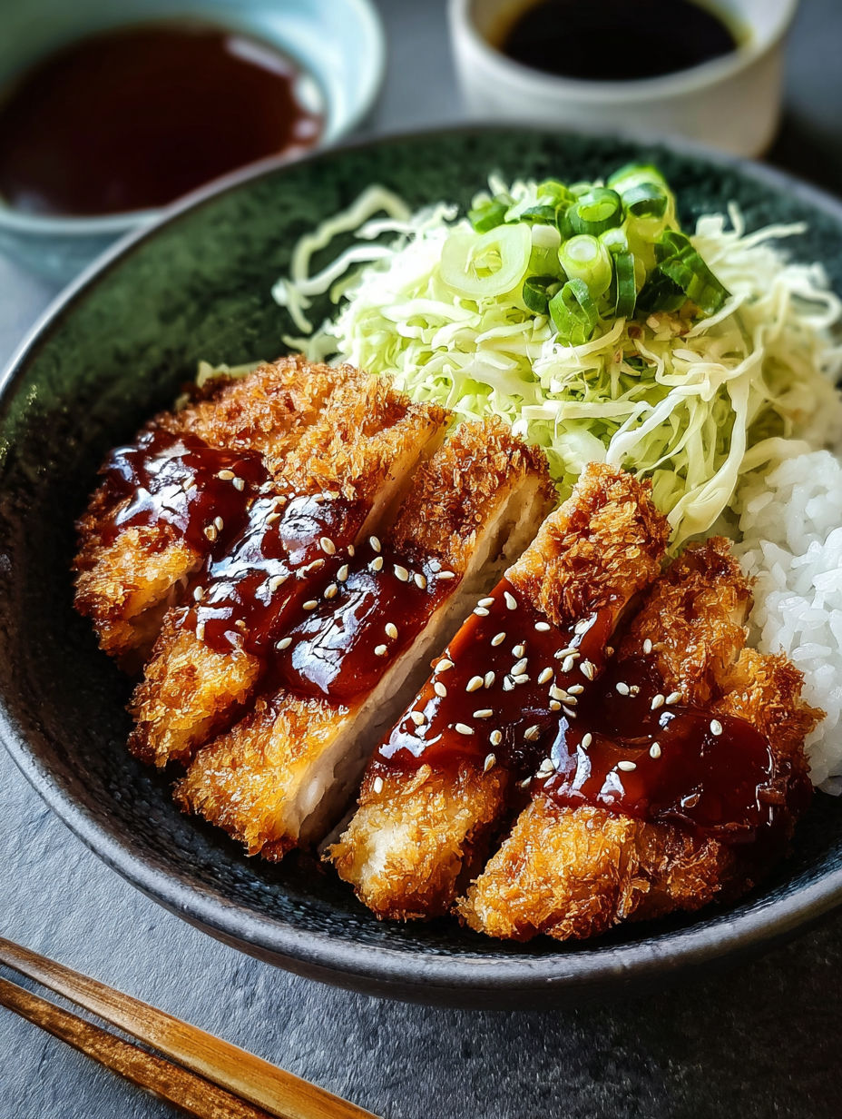 A bowl of food with rice, meat, and sauce.
