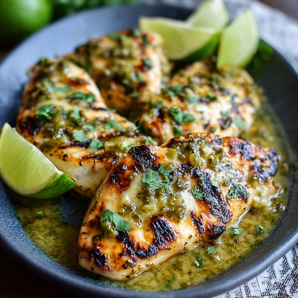 Grilled salsa verde pepper jack chicken.
