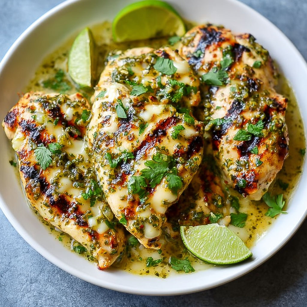 Grilled Salsa Verde Pepper Jack Chicken.