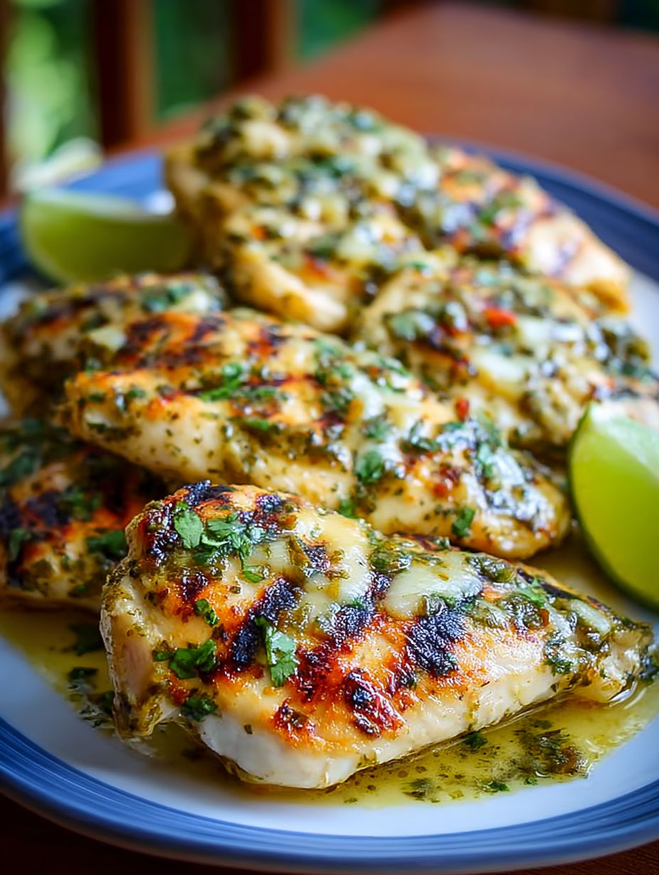 Grilled Salsa Verde Pepper Jack Chicken.