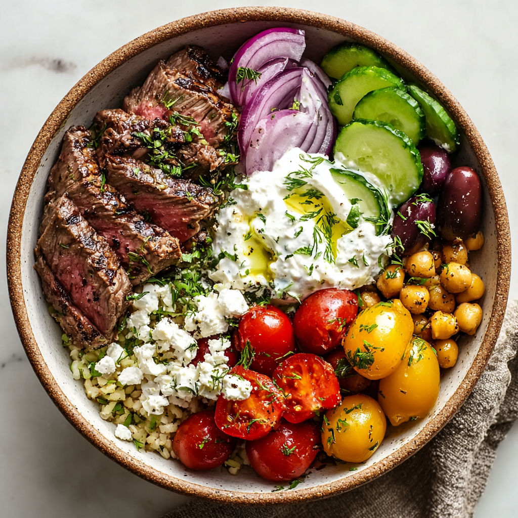 A bowl of food with meat, vegetables, and cheese.