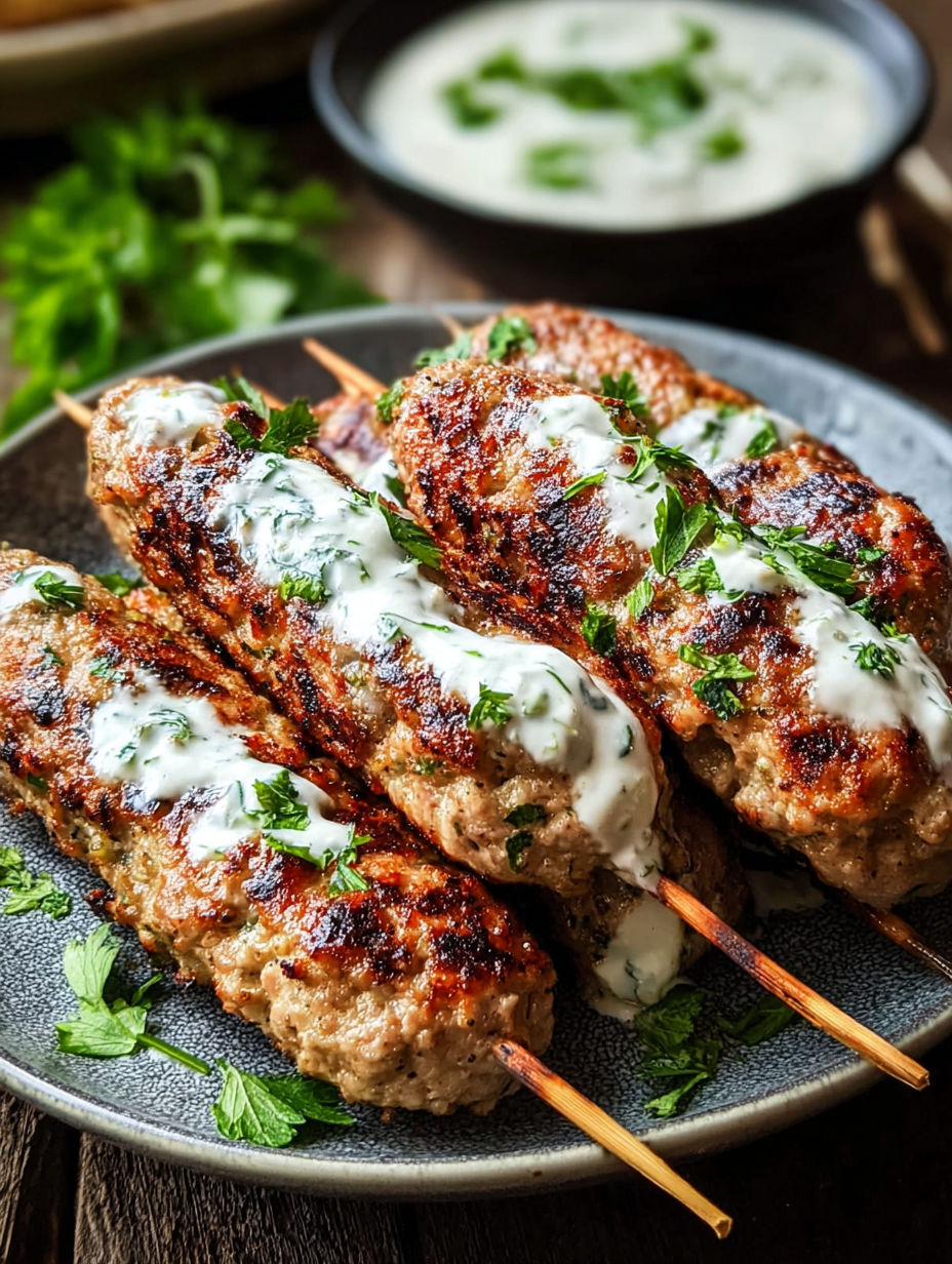 Chicken Kofta with Garlic Yogurt Sauce Recipe.